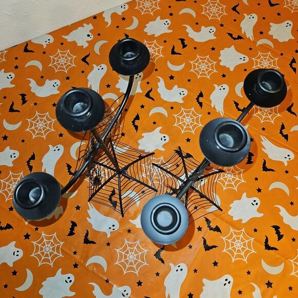 Set Of 2 Gothic Black Spider Web Candelabra Candle Holders - Picture 5 of 5